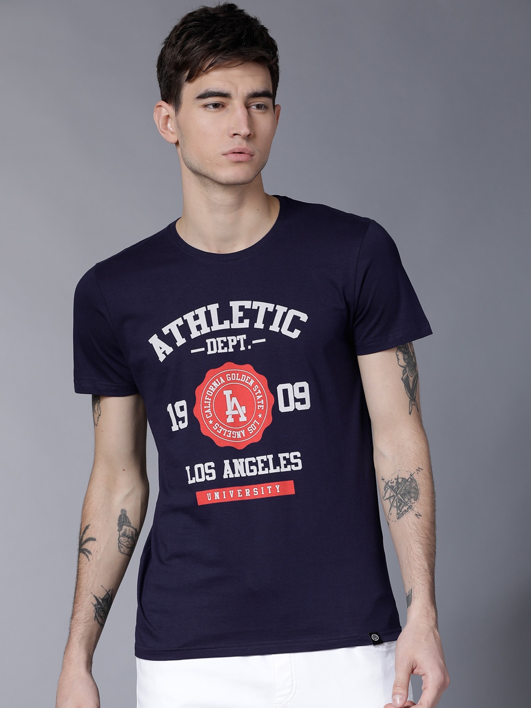 LOCOMOTIVE Men Navy Blue Printed Round Neck T-shirt