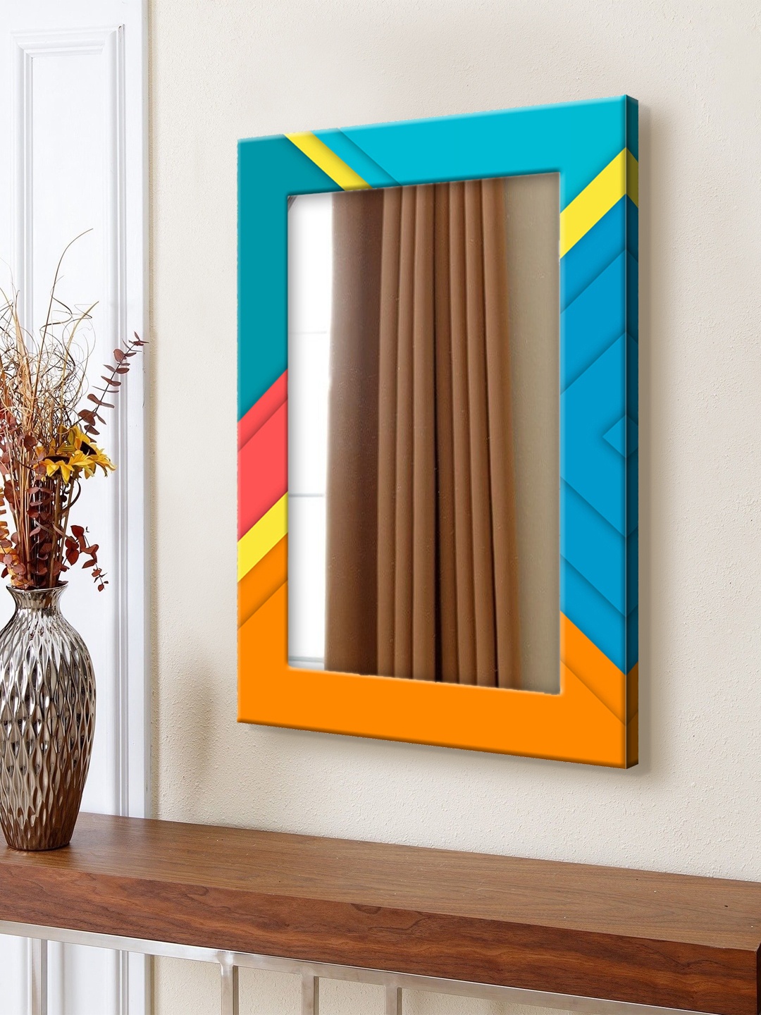 

999Store Blue & Multicoloured Printed MDF Wall Mirror