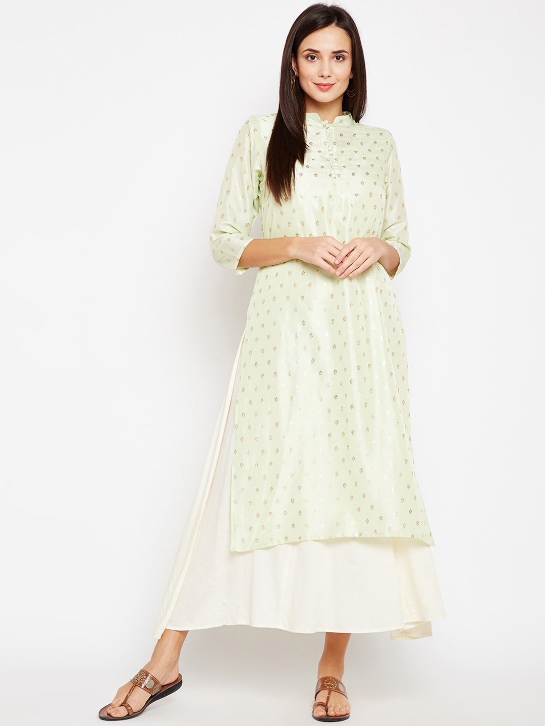 

Be Indi Women Green Printed Straight Kurta
