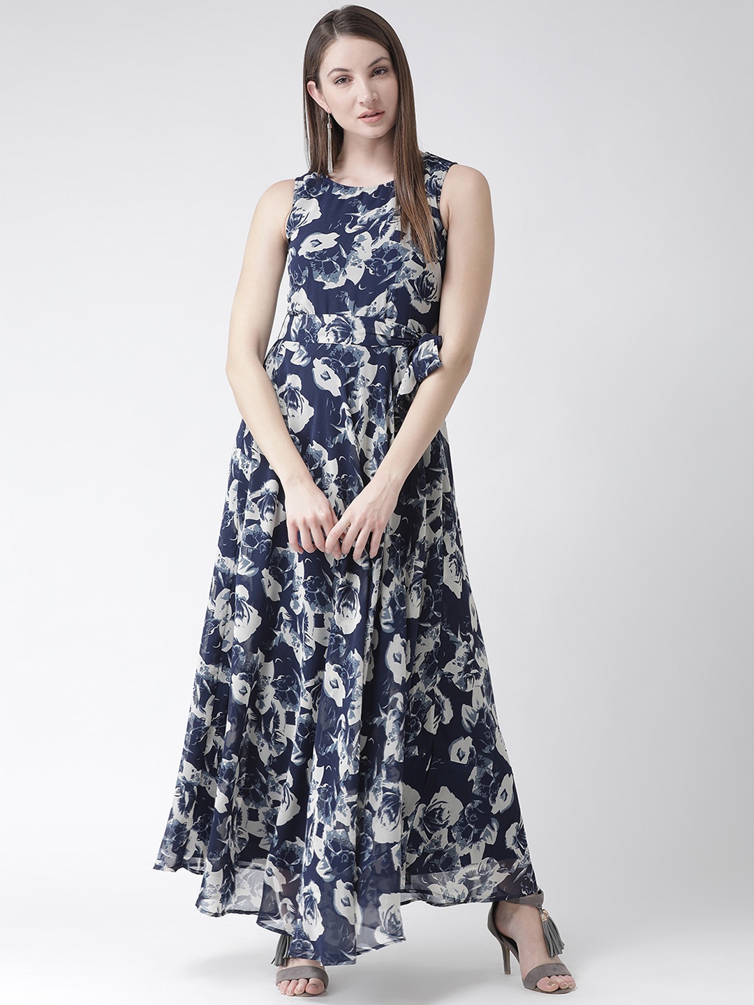 

The Vanca Women Navy Blue & White Printed Maxi Dress