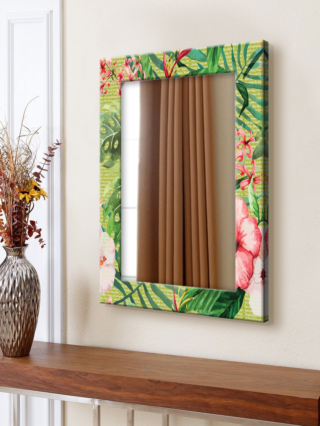 

999Store Green Printed MDF Wall Mirror