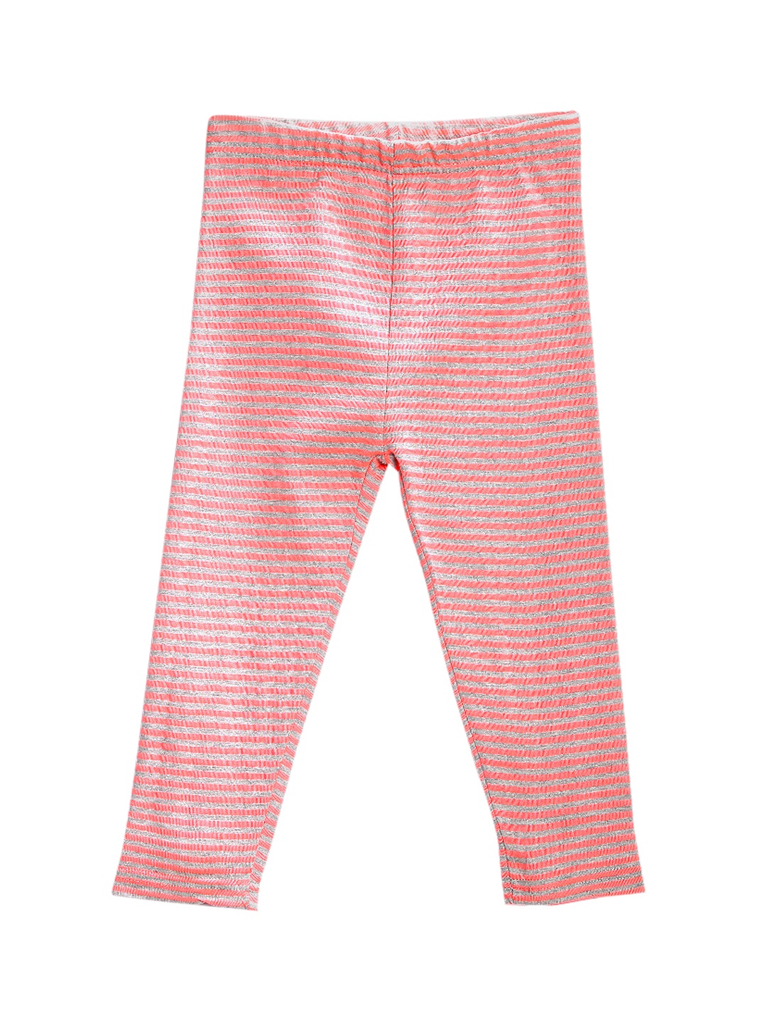 

Sera Girls Pink & Grey Melange Striped Ankle-Length Leggings
