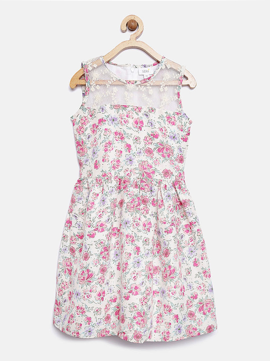 

Sera Girls White & Pink Printed Fit and Flare Dress