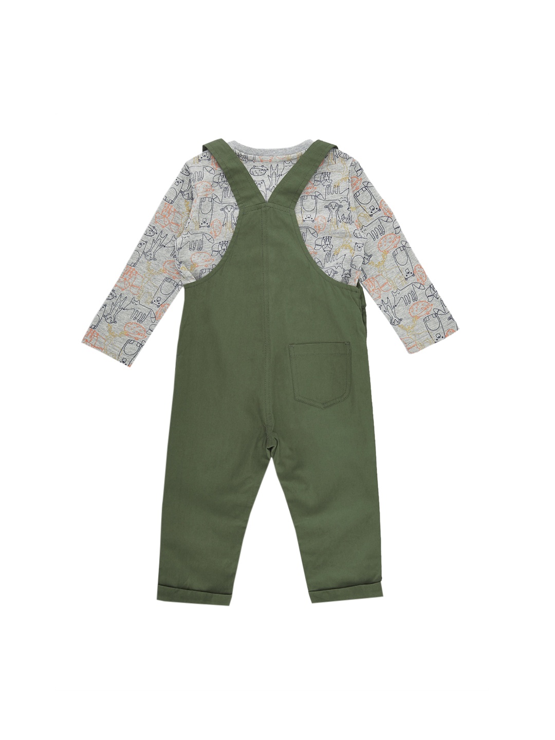 

Chirpie Pie by Pantaloons Boys Olive Green & Grey Dungaree Set