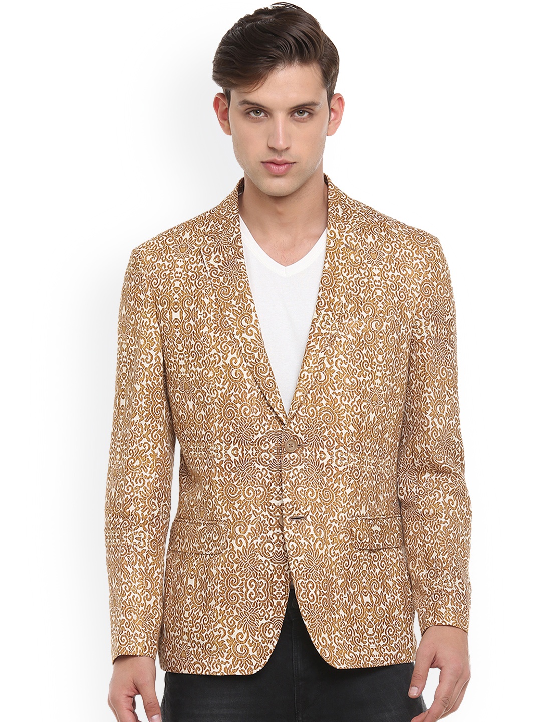 

Linen Club Men Brown Printed Single-Breasted Regular-Fit Blazer