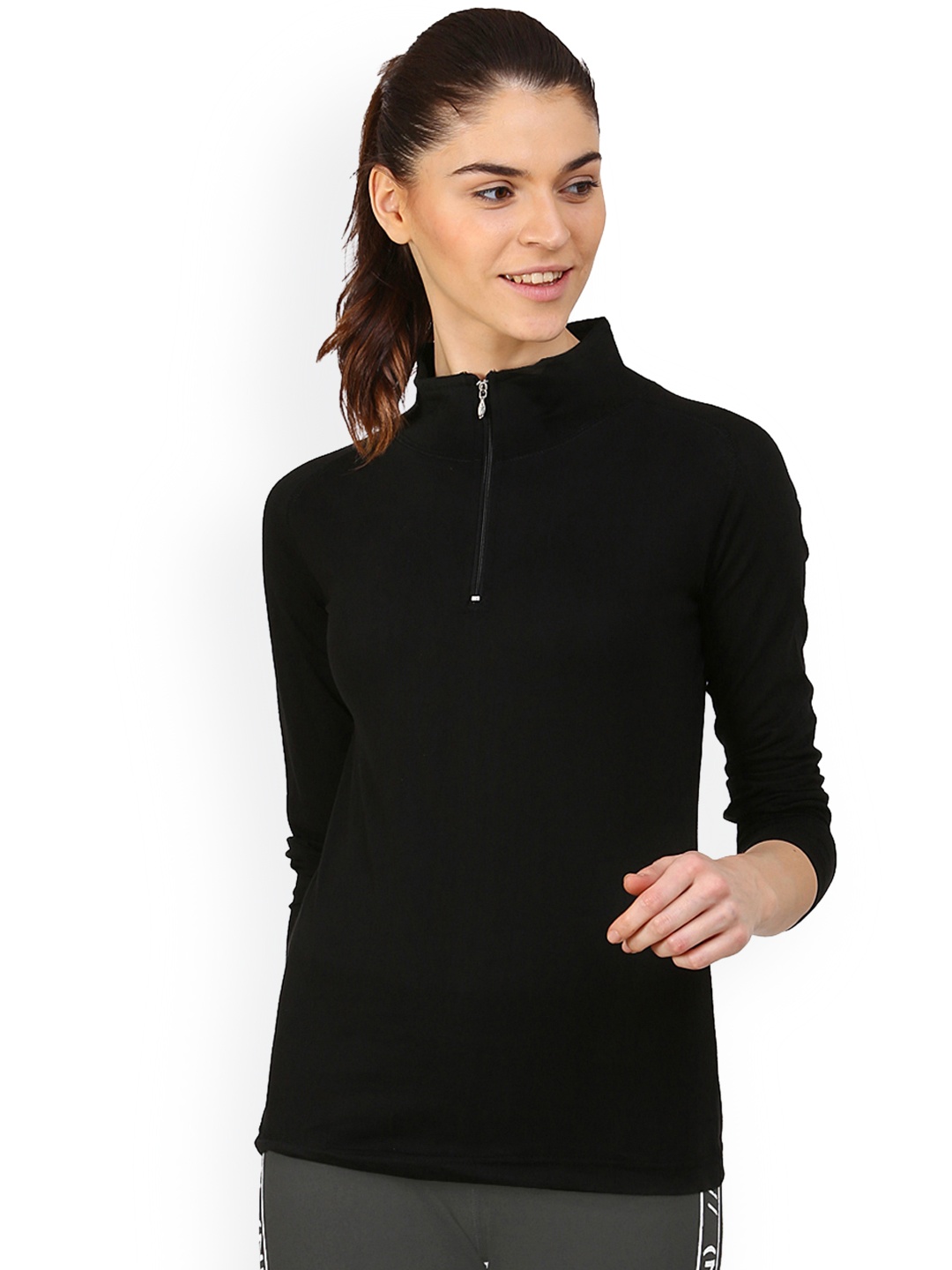 

appulse Women Black Solid High Neck T-shirt