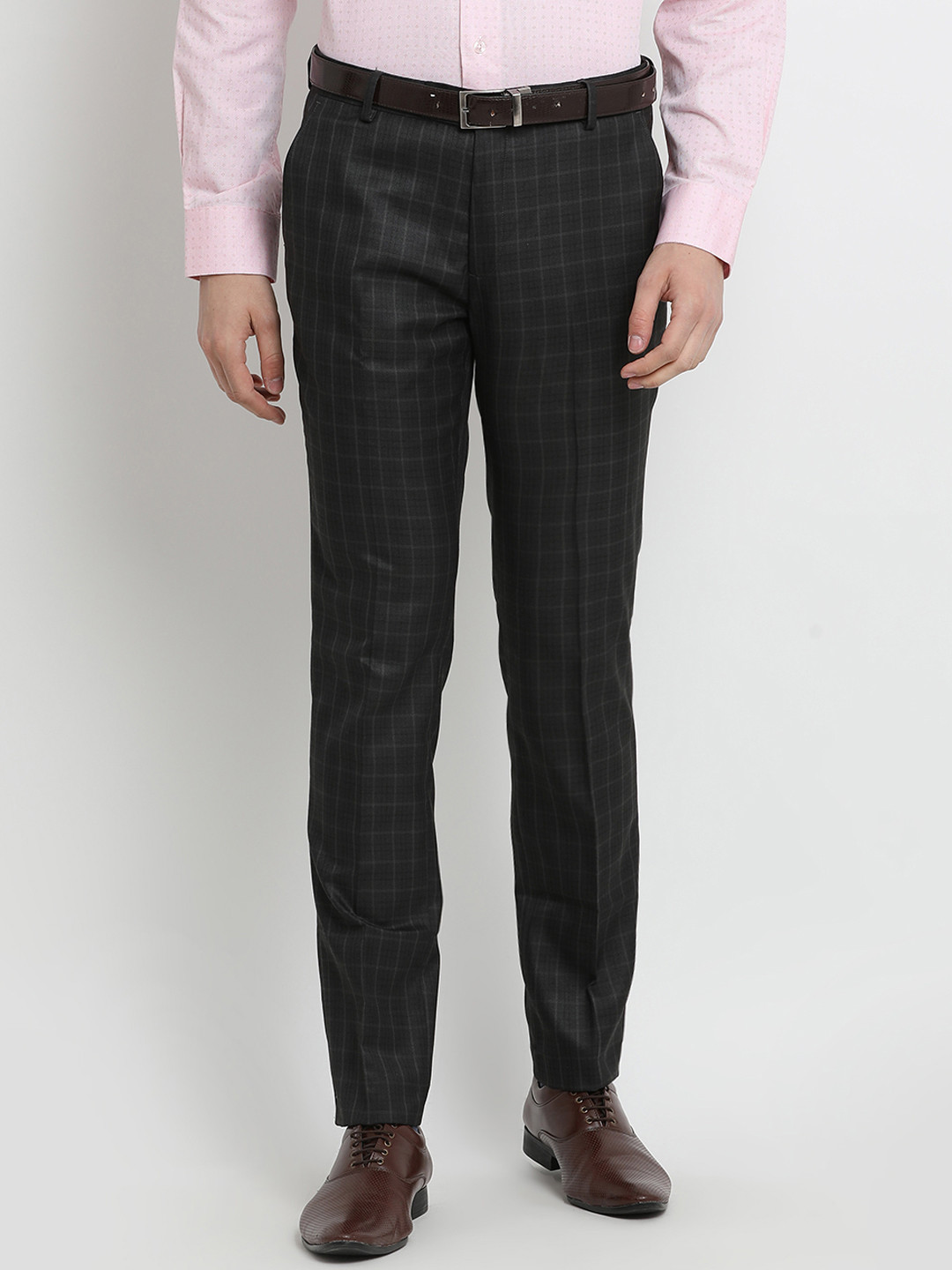 

Crocodile Men Black Slim Fit Checked Formal Trousers