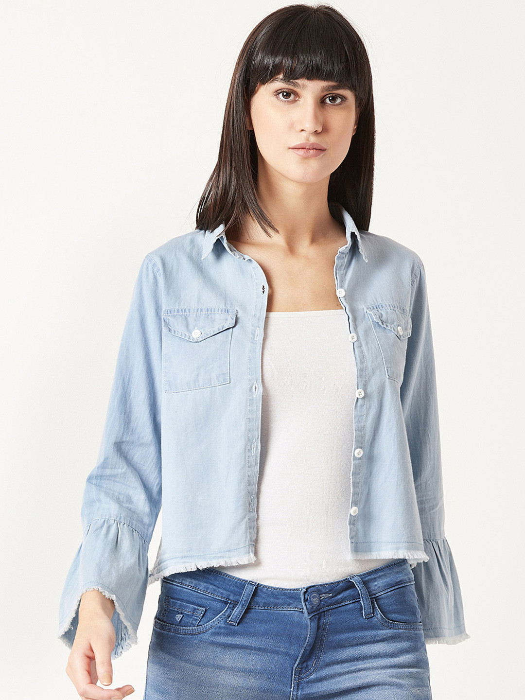 

Miss Chase Women Blue Solid Lightweight Denim Jacket