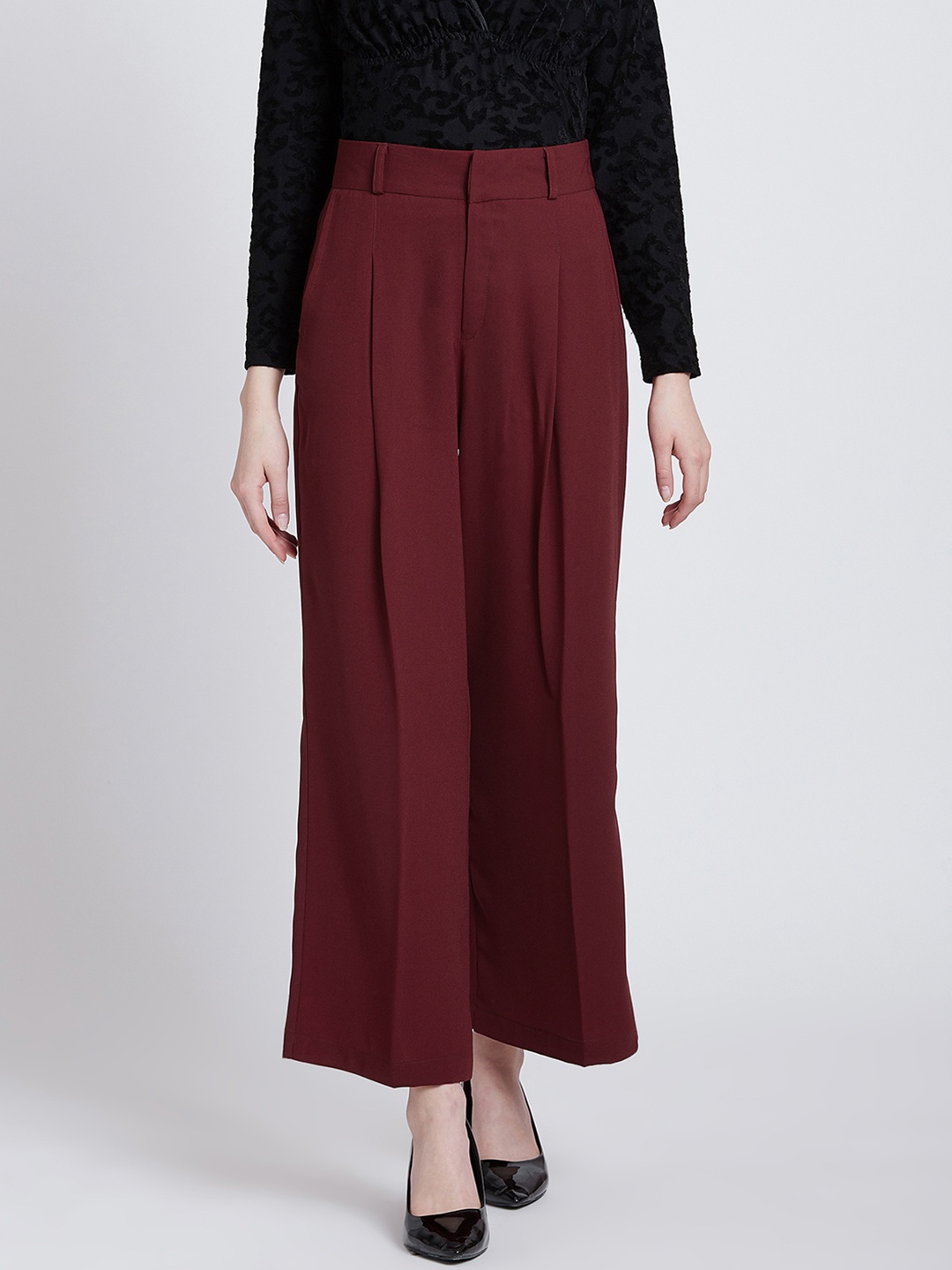

MAGRE Solid Flex Fit High Rise Parallel Trousers, Maroon