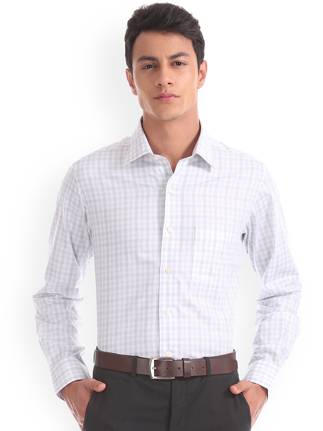 

Arrow Men White & Grey Regular Fit Checked Formal Shirt