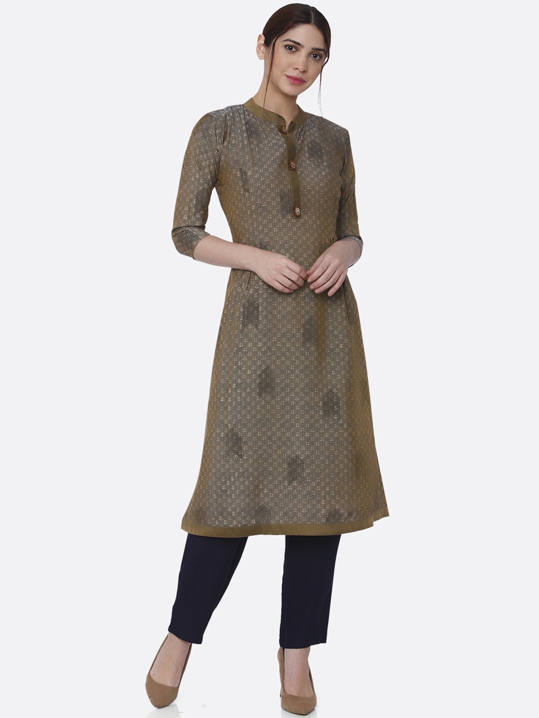

shiloh Women Golden-Coloured Printed A-Line Kurta, Gold