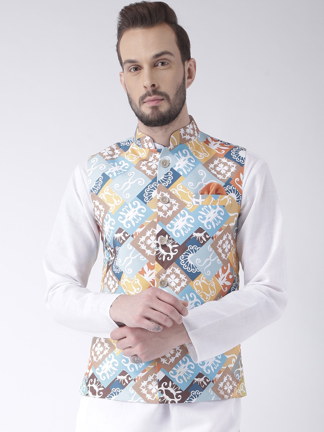 

Hangup Men Multicoloured Woven Design Nehru Jacket, Multi