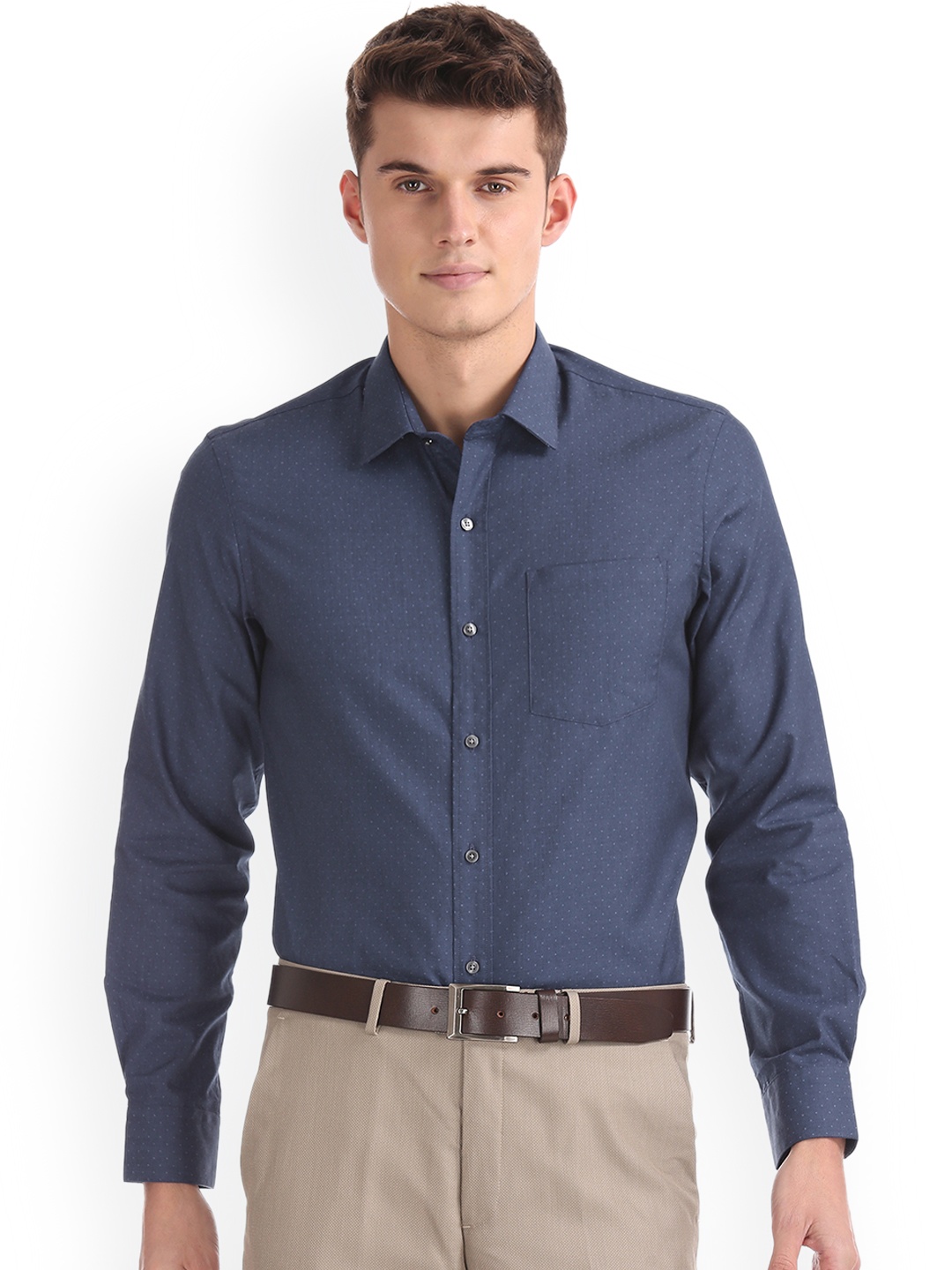

Arrow Men Blue Slim Fit Self Design Formal Shirt