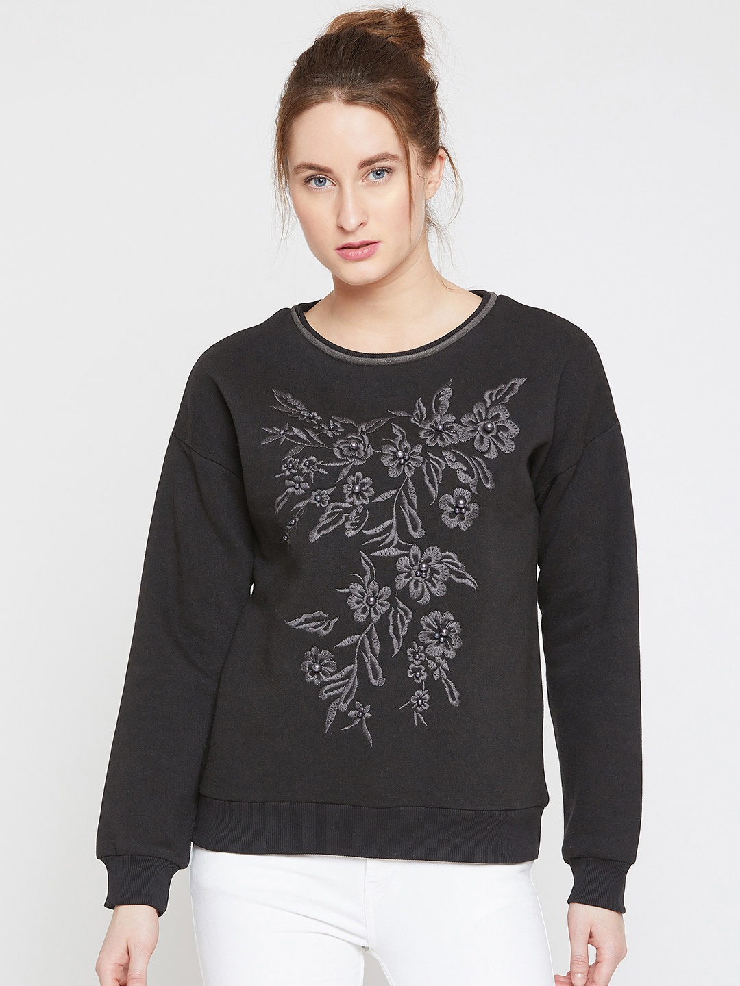 

Marie Claire Women Black Embroidered Sweatshirt