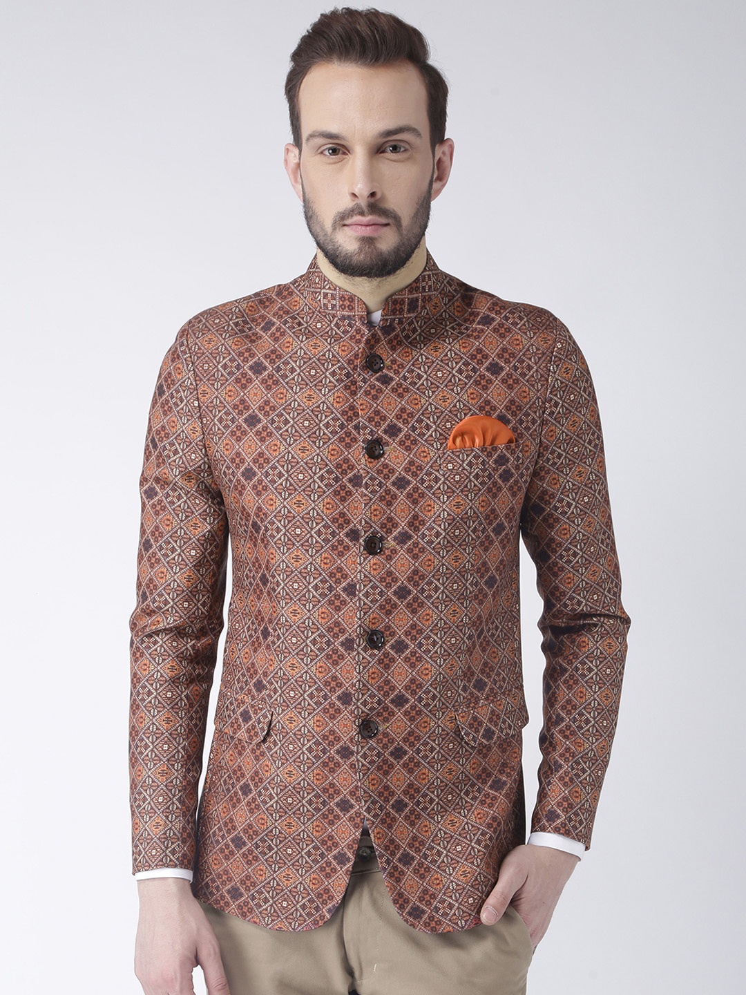 

Hangup Men Multicoloured Printed Single-Breasted Bandhgala Casual Blazer, Multi