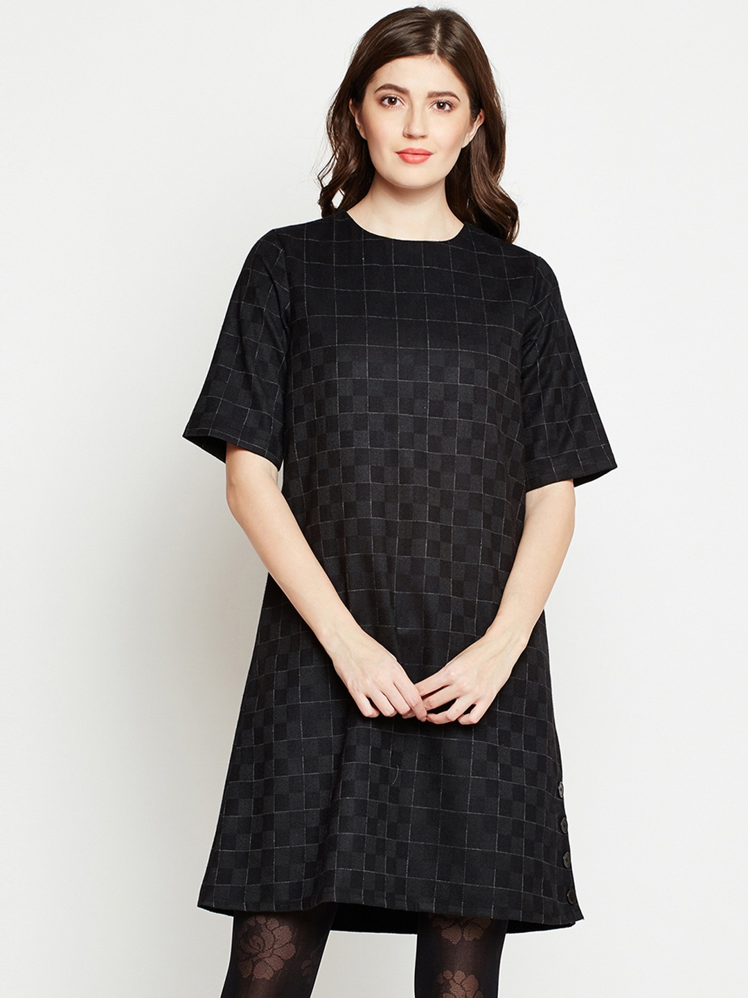 

Marie Claire Women Black Checked A-Line Dress