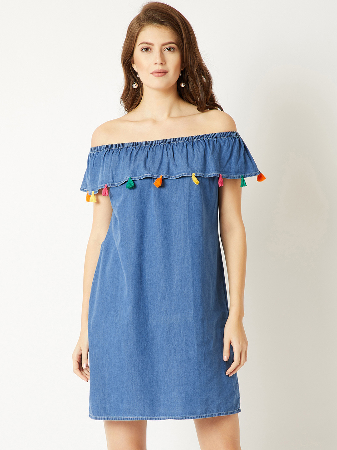 

Miss Chase Women Blue Solid A-Line Denim Dress