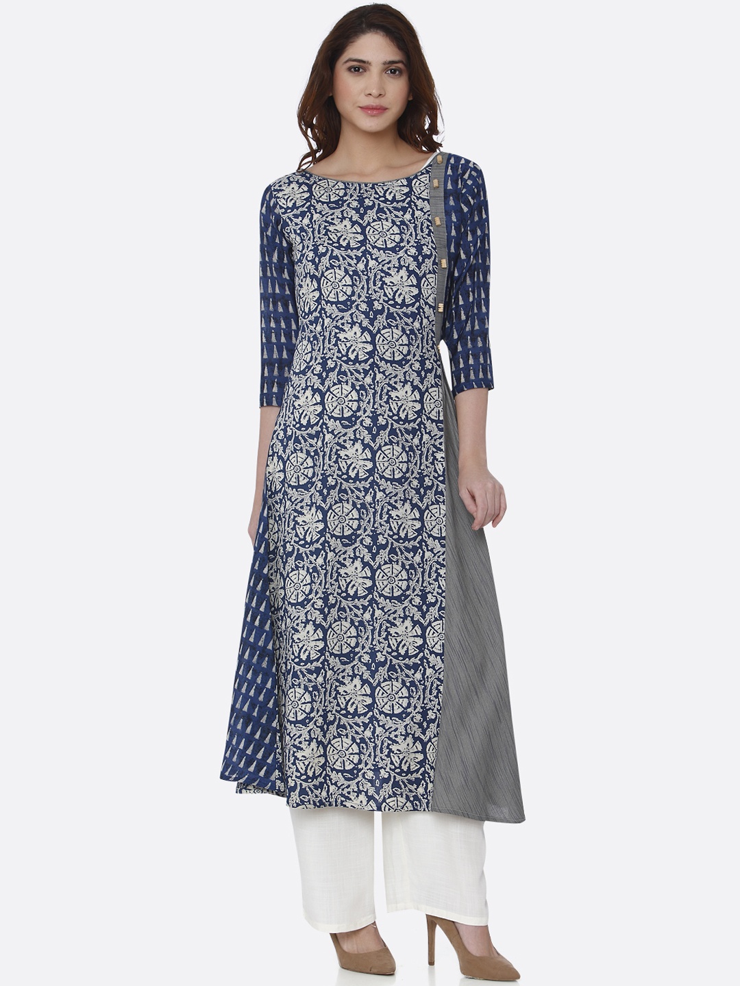 

shiloh Women Blue Printed A-Line Kurta