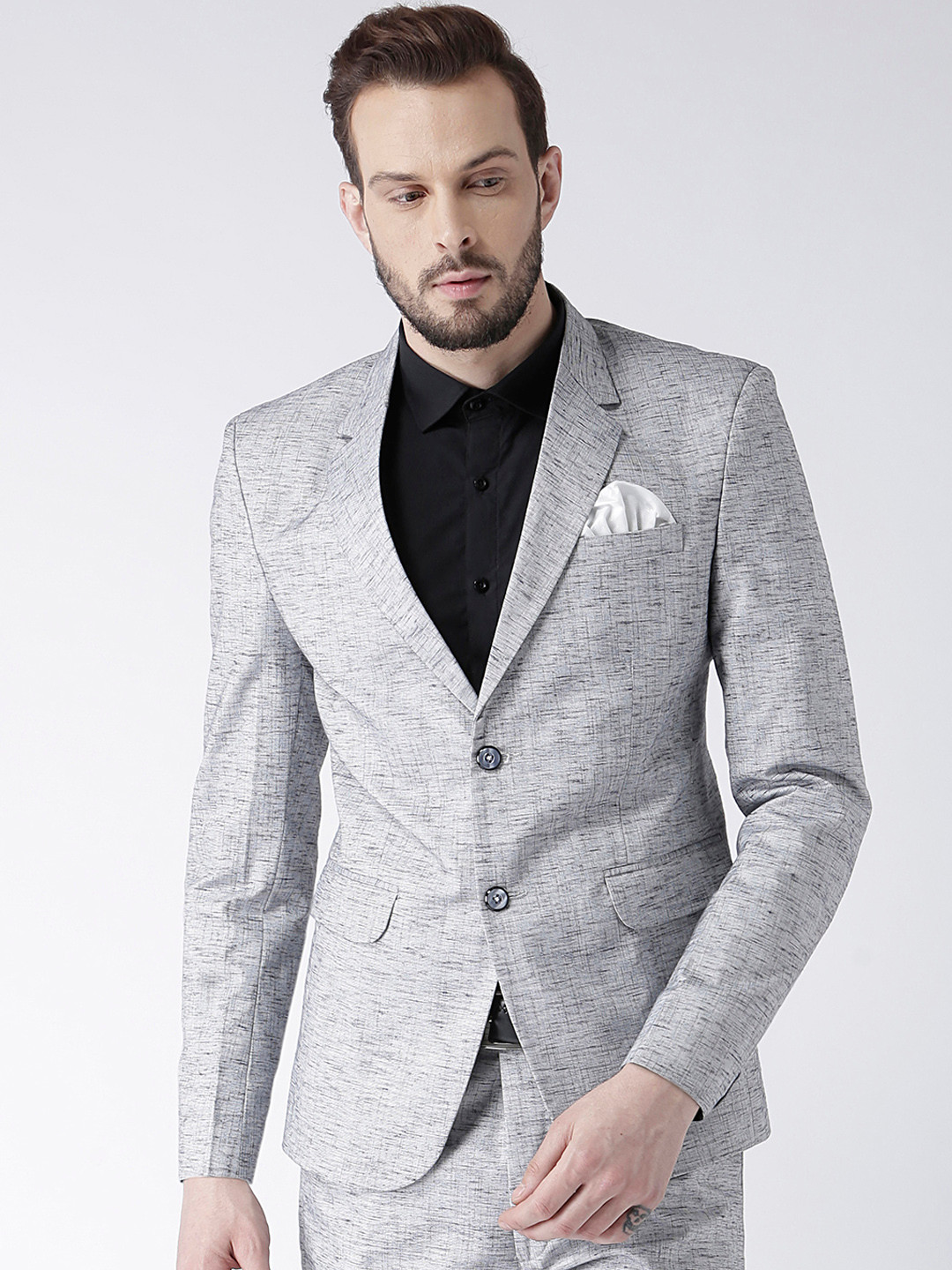 

Hangup Men Grey Self-Design Single-Breasted Formal Blazer
