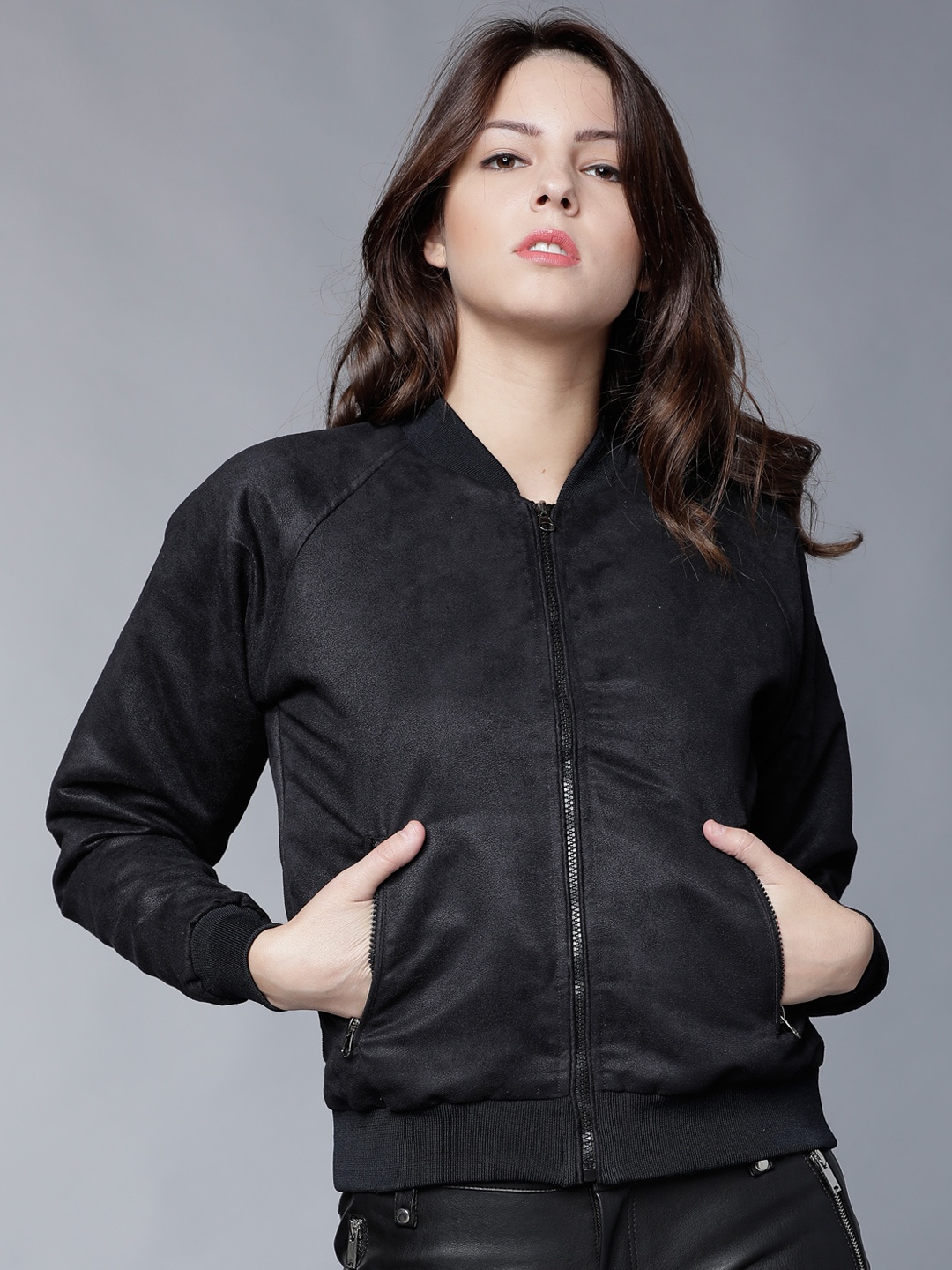 Tokyo Talkies Women Black Solid Bomber