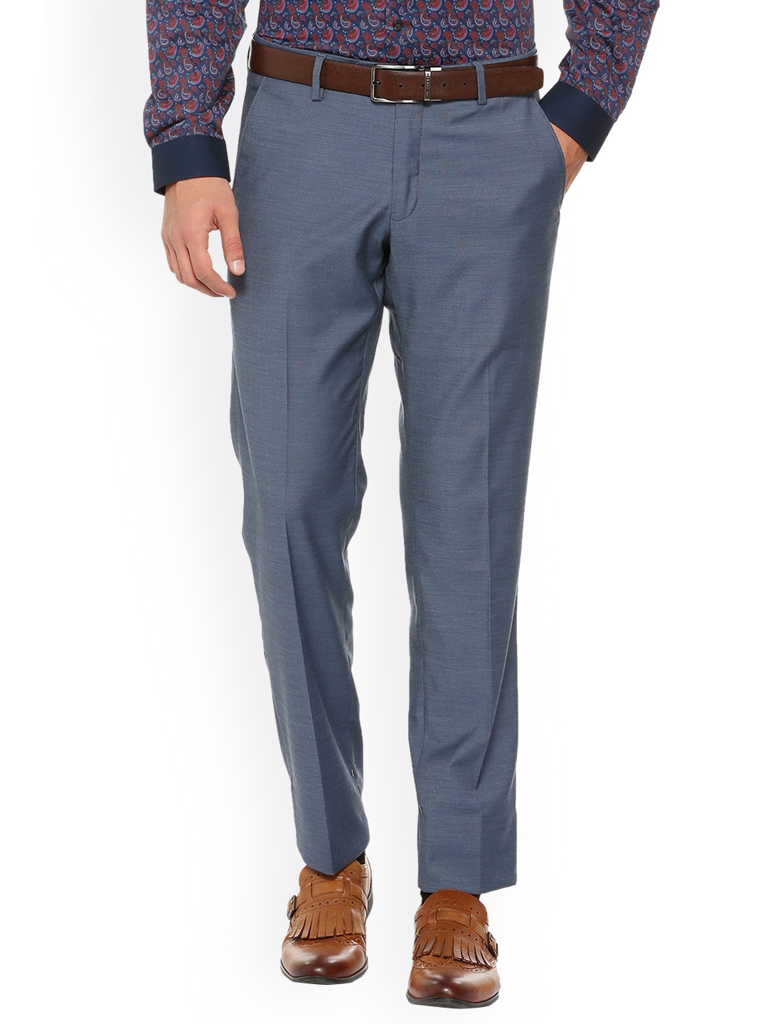 Van Heusen Men Navy Blue Slim Fit Solid Formal Trousers