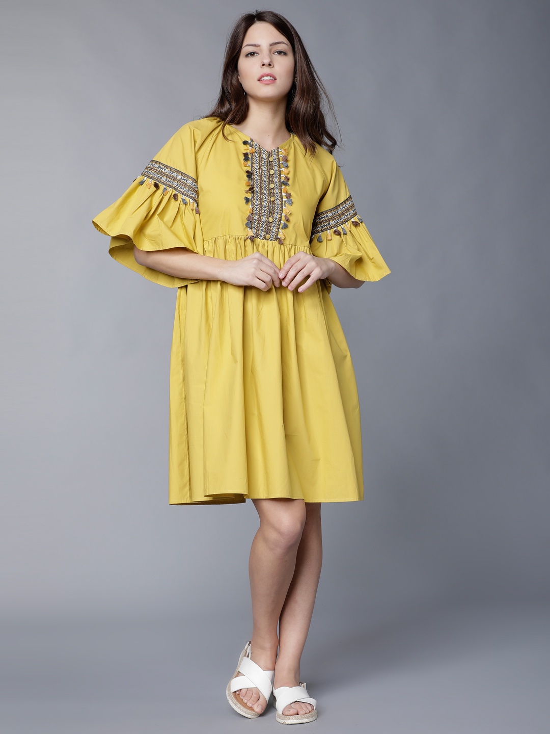 

Tokyo Talkies Women Mustard Yellow Solid A-Line Dress