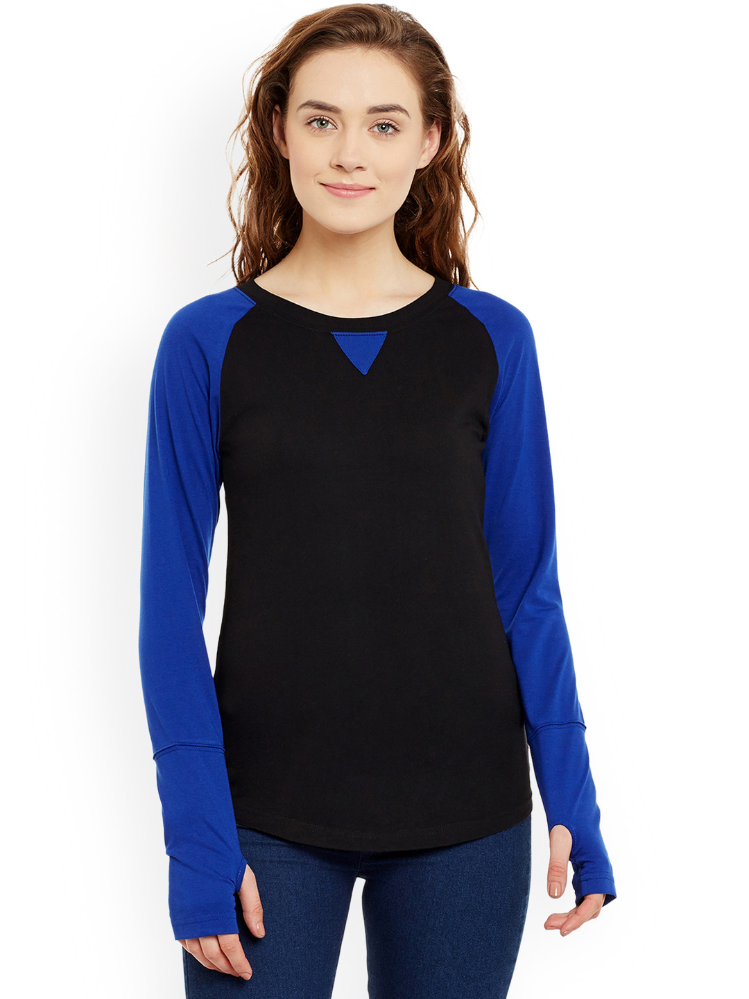 

Hypernation Women Black Colourblocked Round Neck Pure Cotton T-shirt