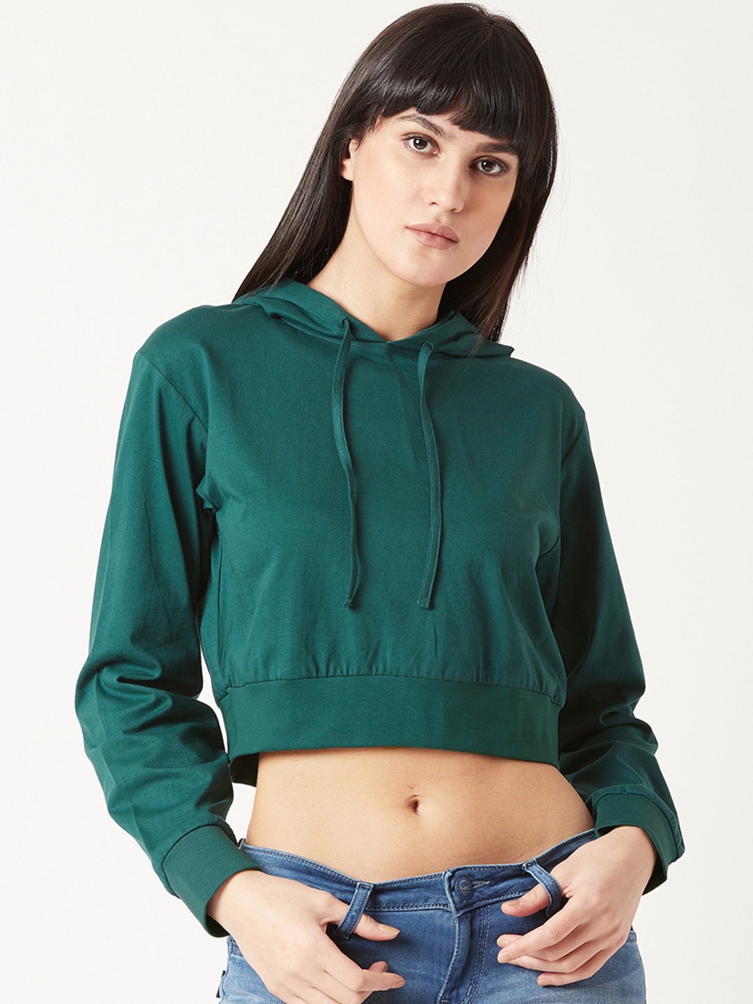 

Miss Chase Women Green Solid Hooded Sweatshirt