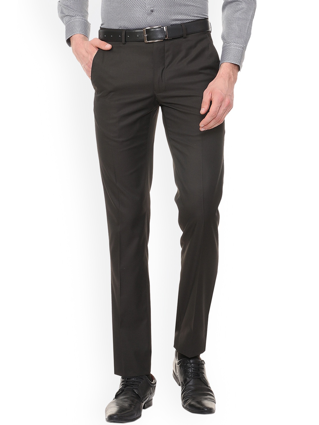 

Van Heusen Men Grey Slim Fit Self Design Formal Trousers