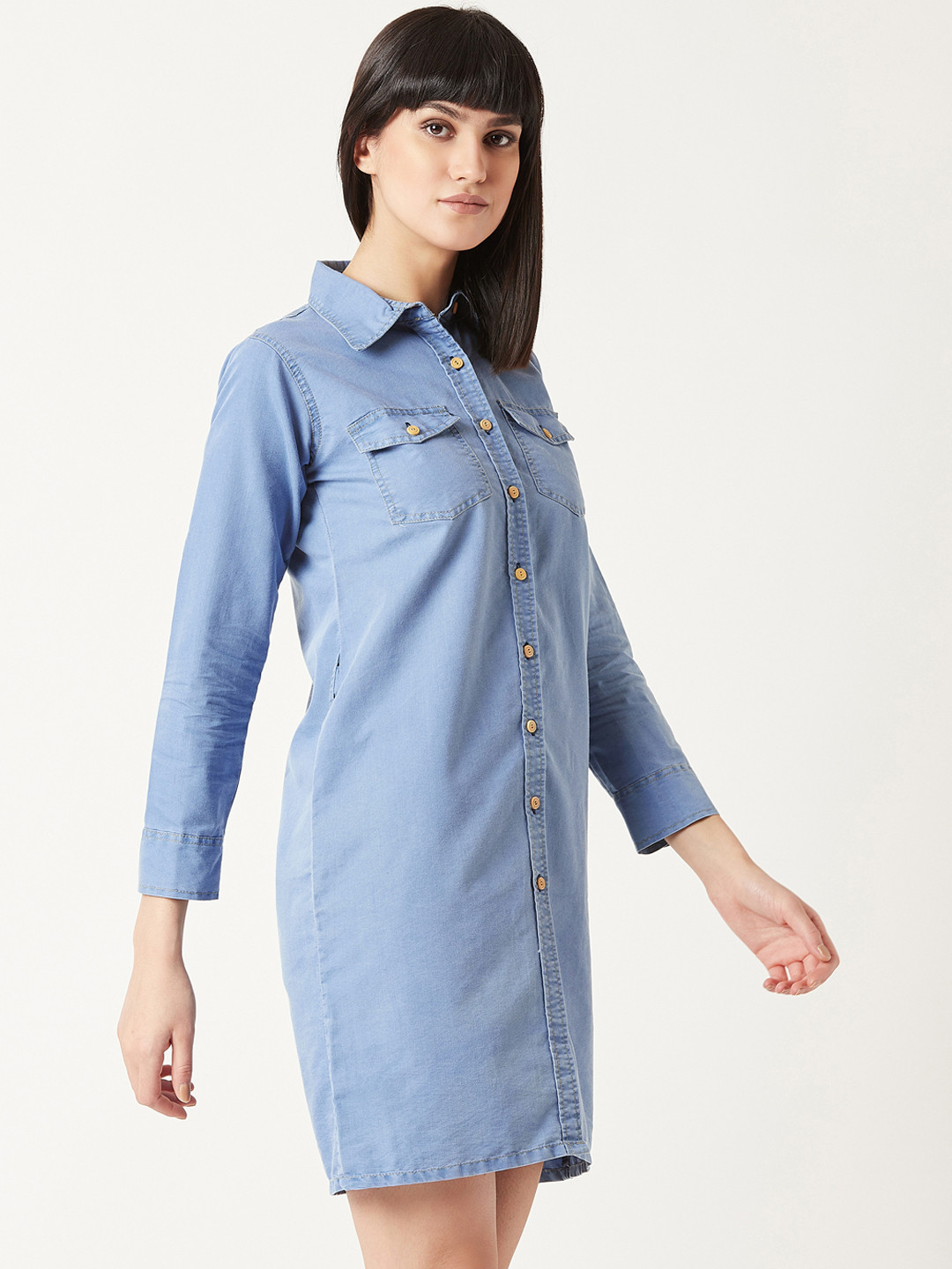 

Miss Chase Women Blue Solid Shirt Denim Dress