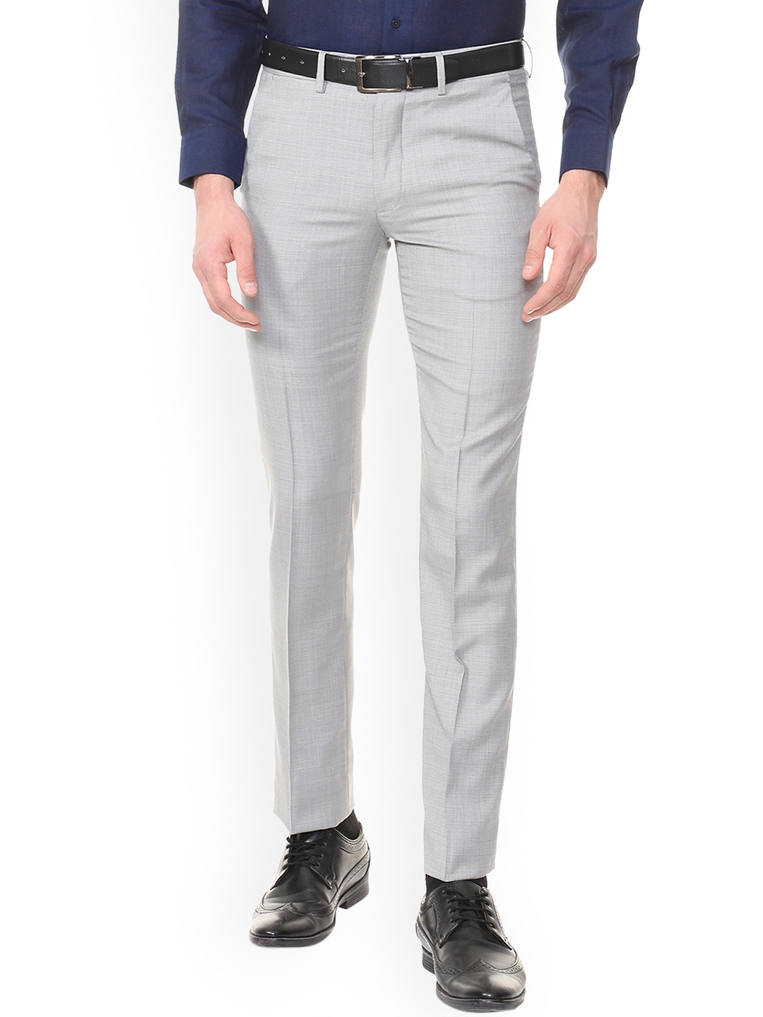 

Van Heusen Men Grey Slim Fit Self Design Formal Trousers