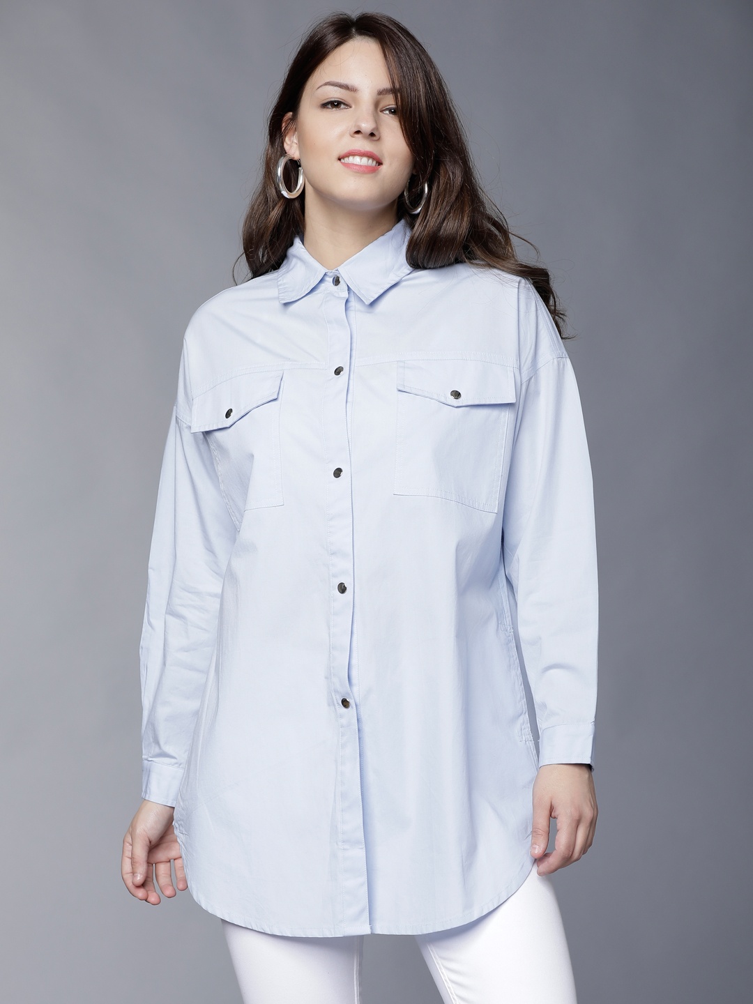 

Tokyo Talkies Women Blue Regular Fit Solid Casual Shirt