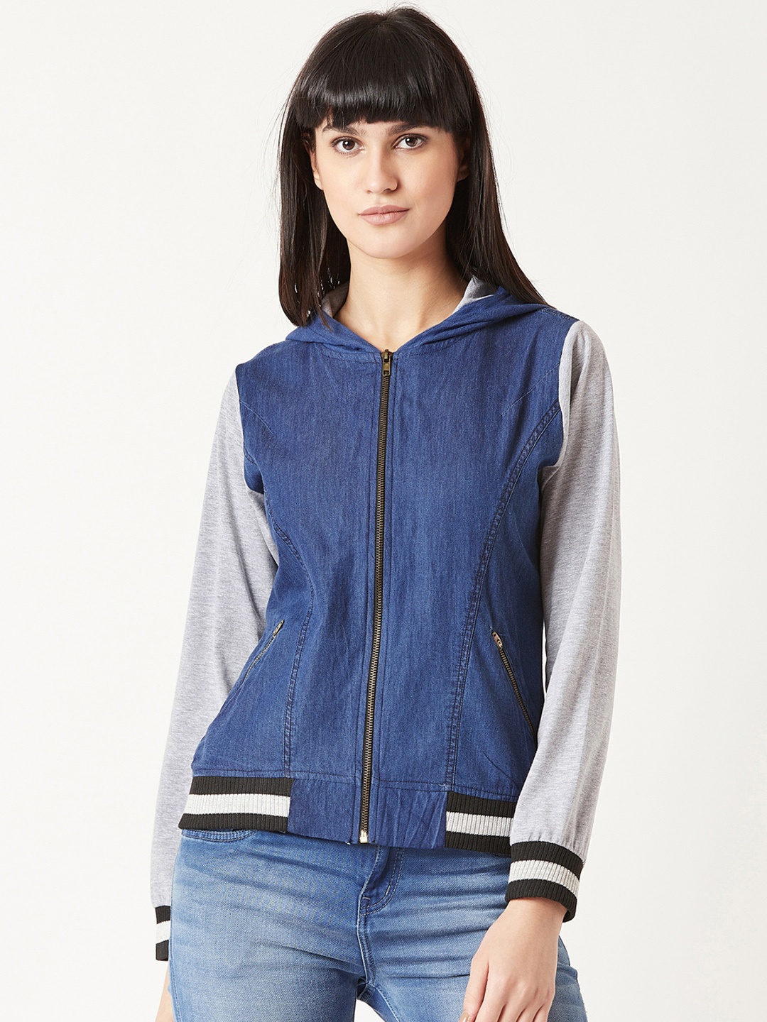 

Miss Chase Women Blue Solid Lightweight Denim Jacket
