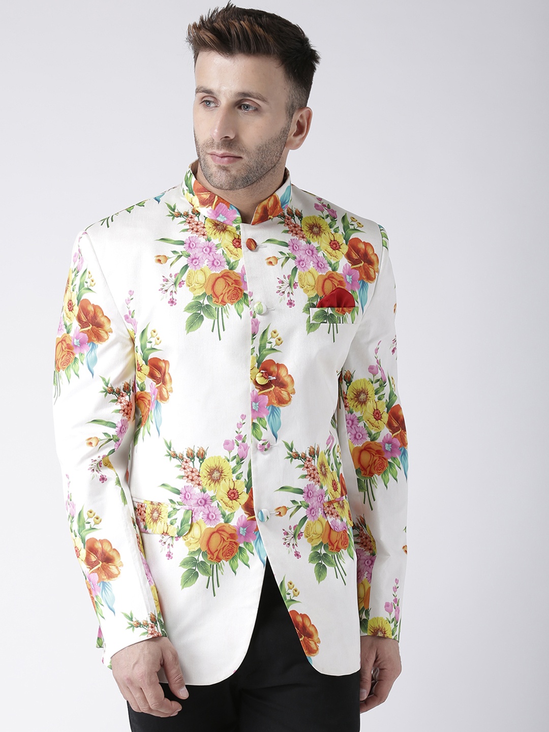 

Hangup Men Multicoloured Printed Single-Breasted Bandhgala Casual Blazer, Multi