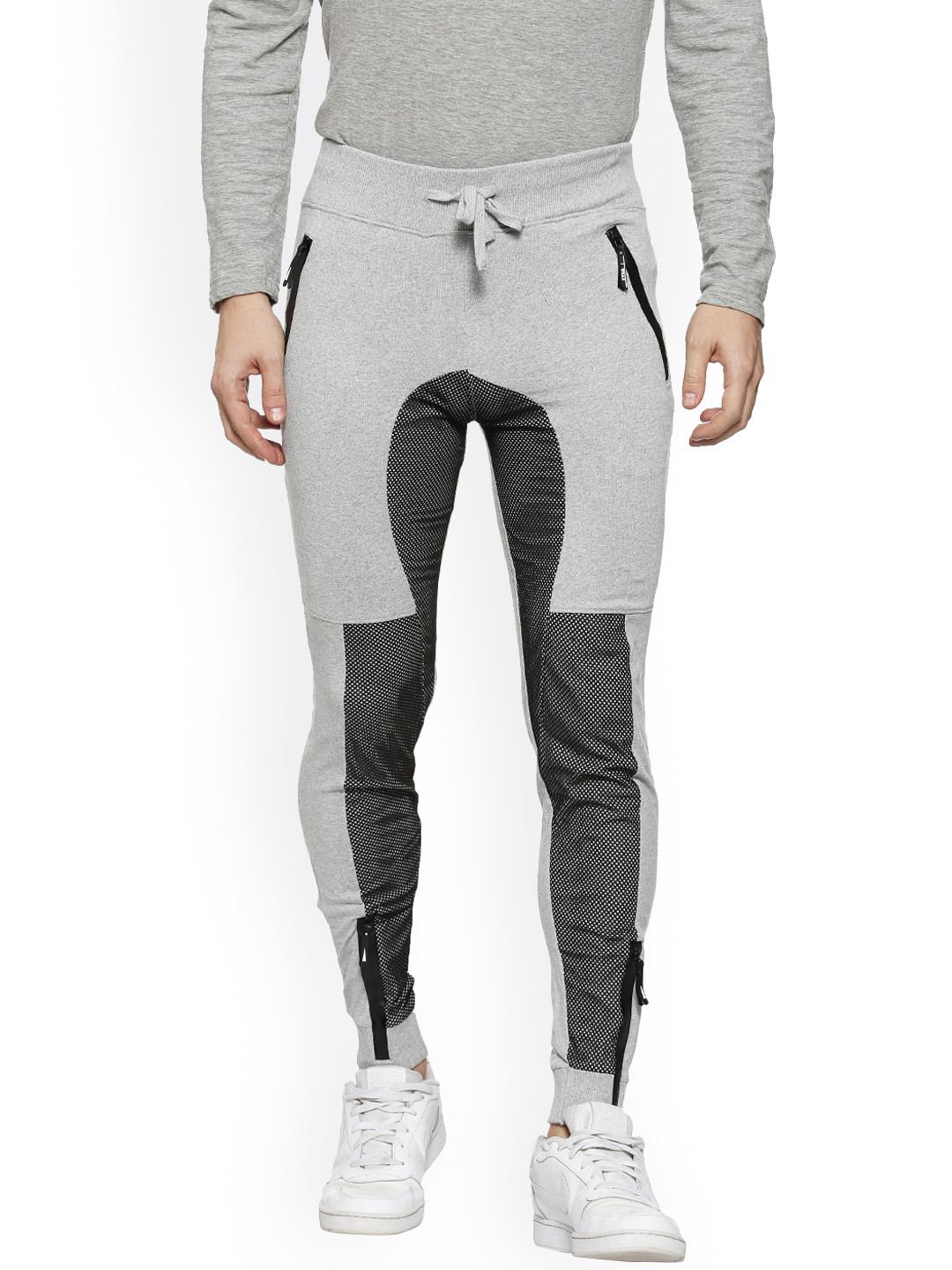 

Campus Sutra Men Grey-Melange Colorblocked Joggers