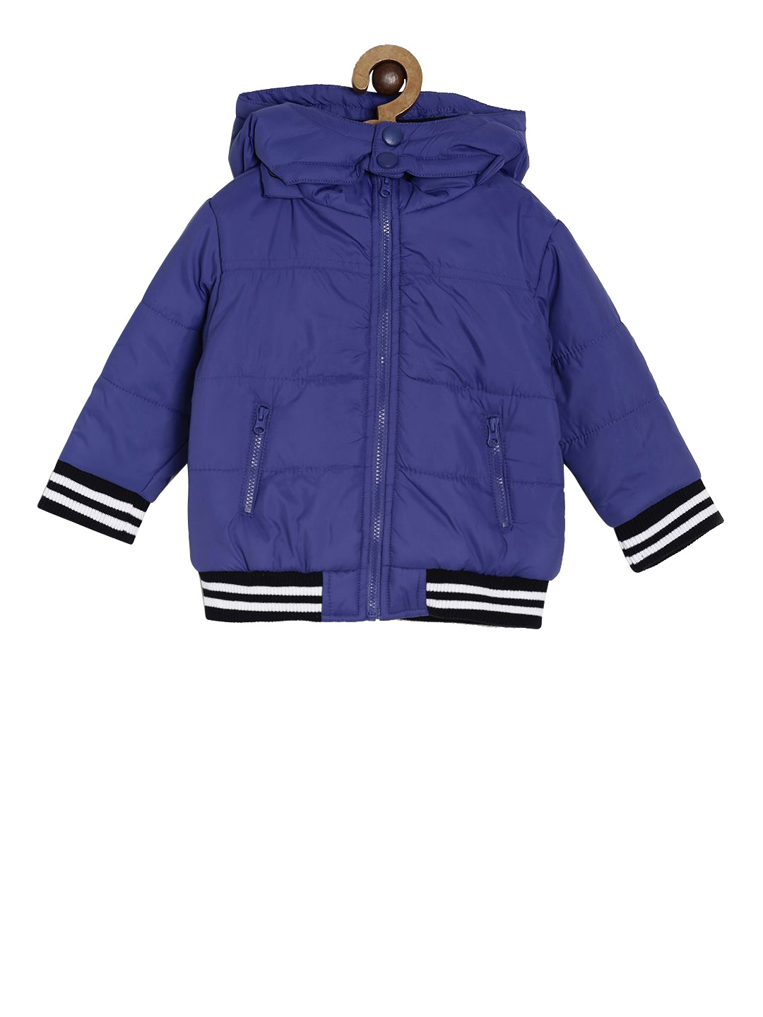 

MINI KLUB Boys Blue Solid Detachable Hood Puffer Jacket