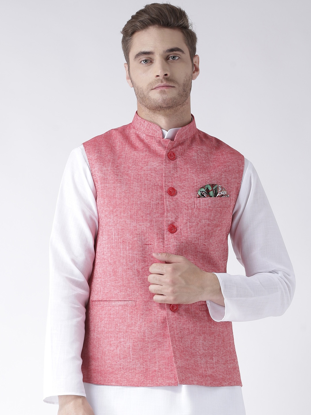 Hangup Men Red Solid Nehru Jacket