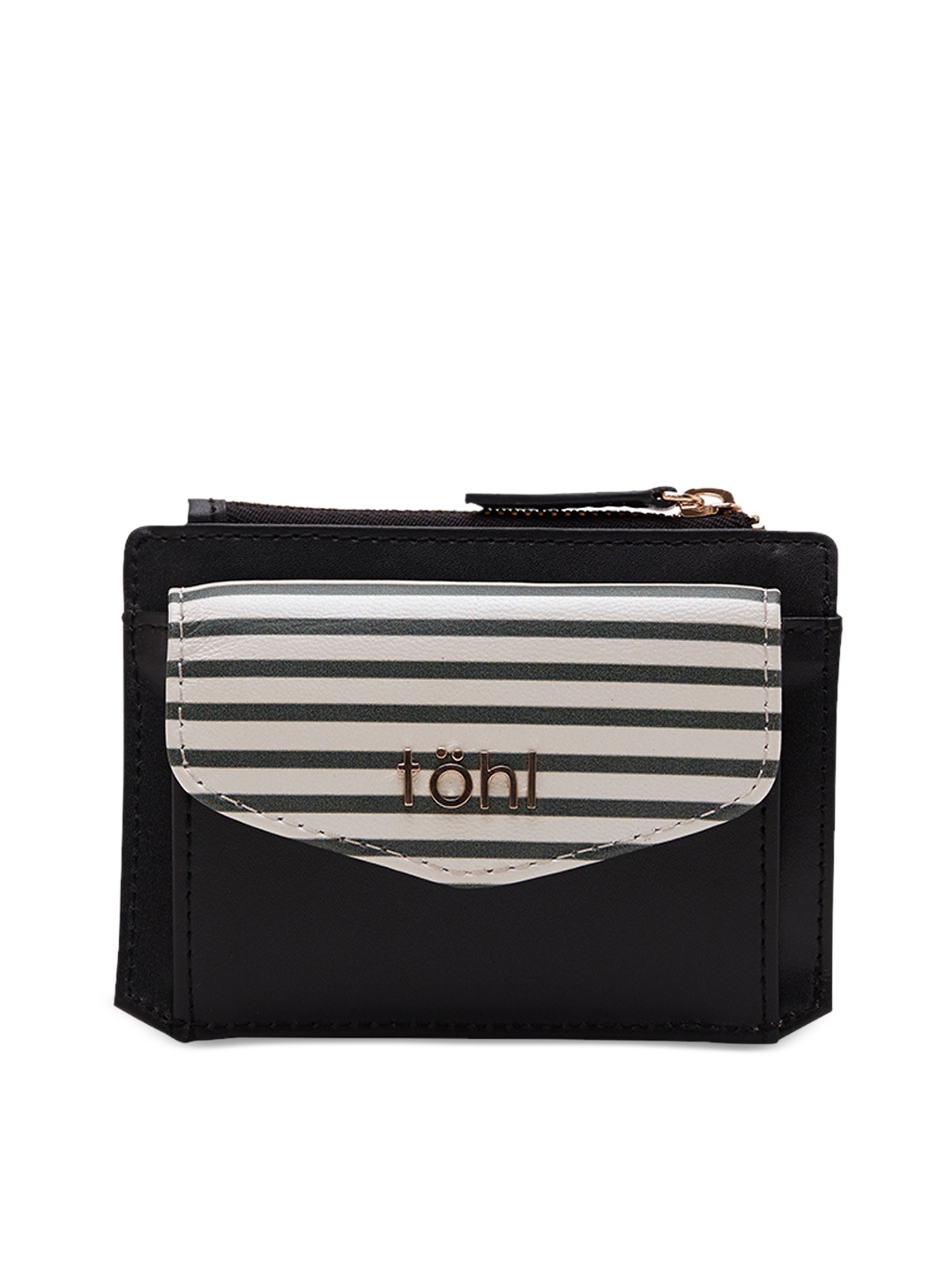 

tohl Women Black & White Striped Leather Two Fold Wallet