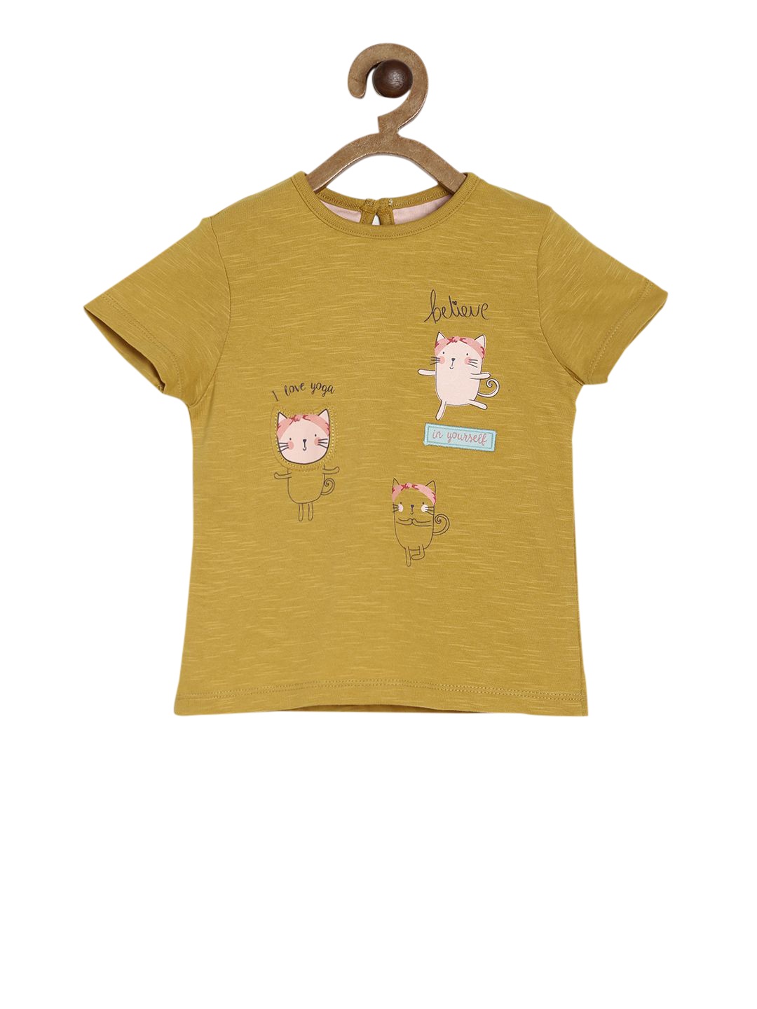 

MINI KLUB Girls Mustard Yellow Printed Pure Cotton Top