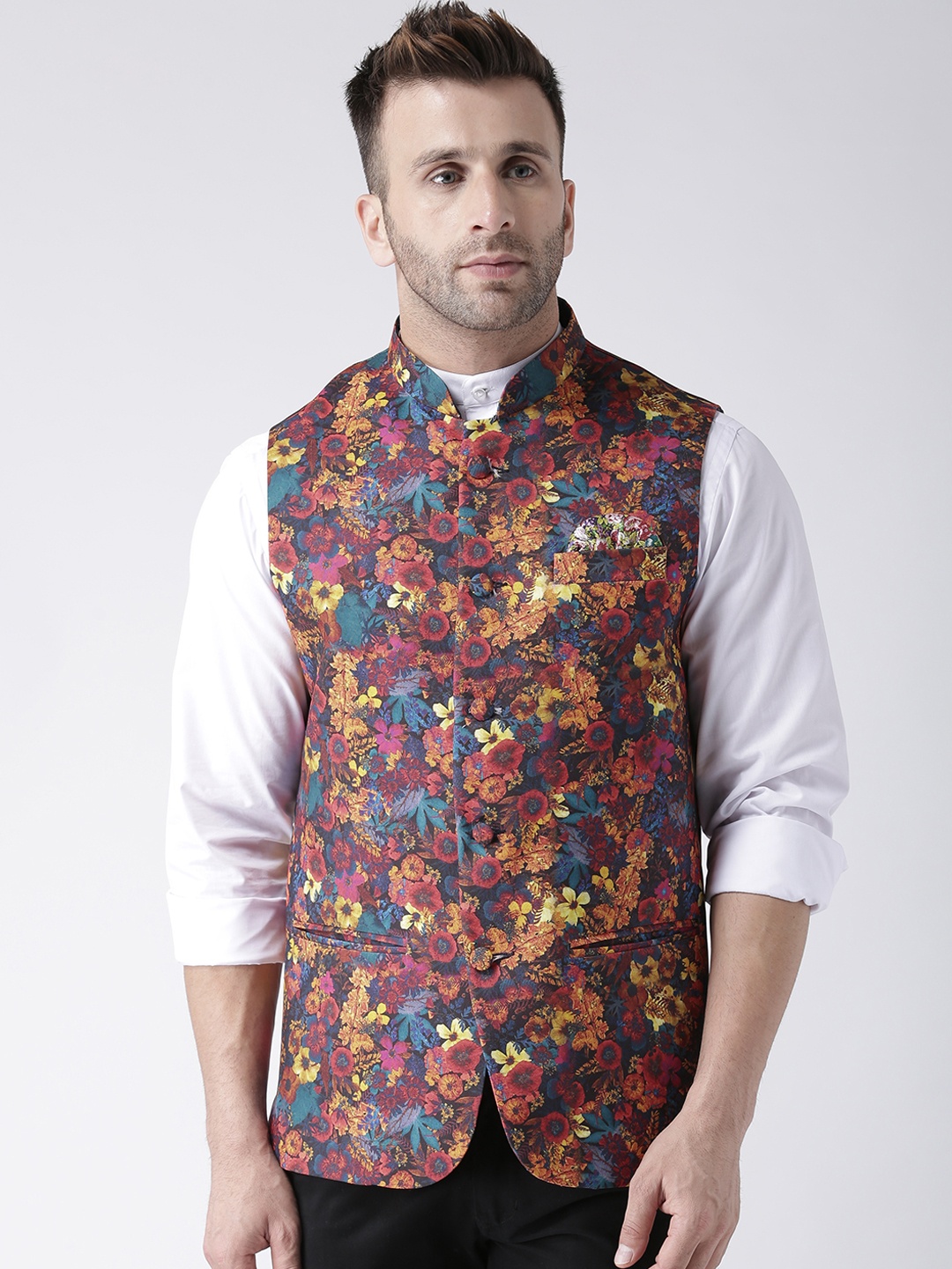 

Hangup Men Multicoloured Printed Woven Nehru Jacket, Multi
