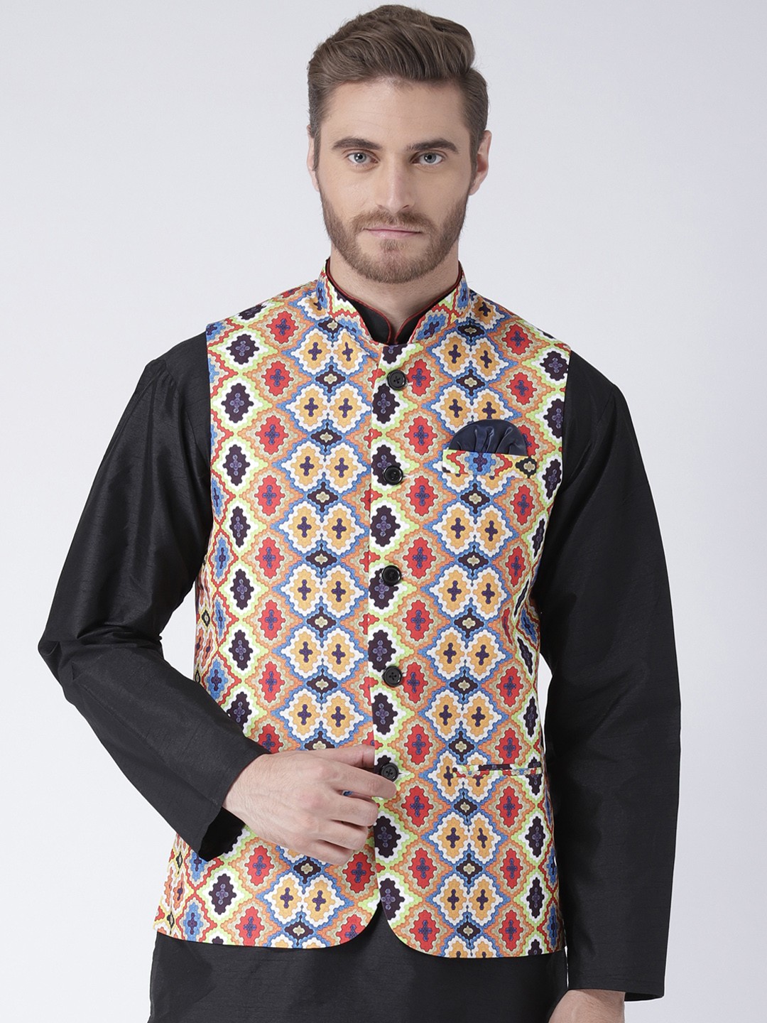 

Hangup Men Multicoloured Printed Nehru Jacket, Multi