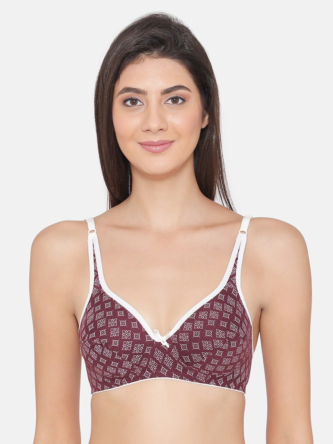 

Clovia Cotton Non-Padded Non-Wired Printed Bra, Maroon