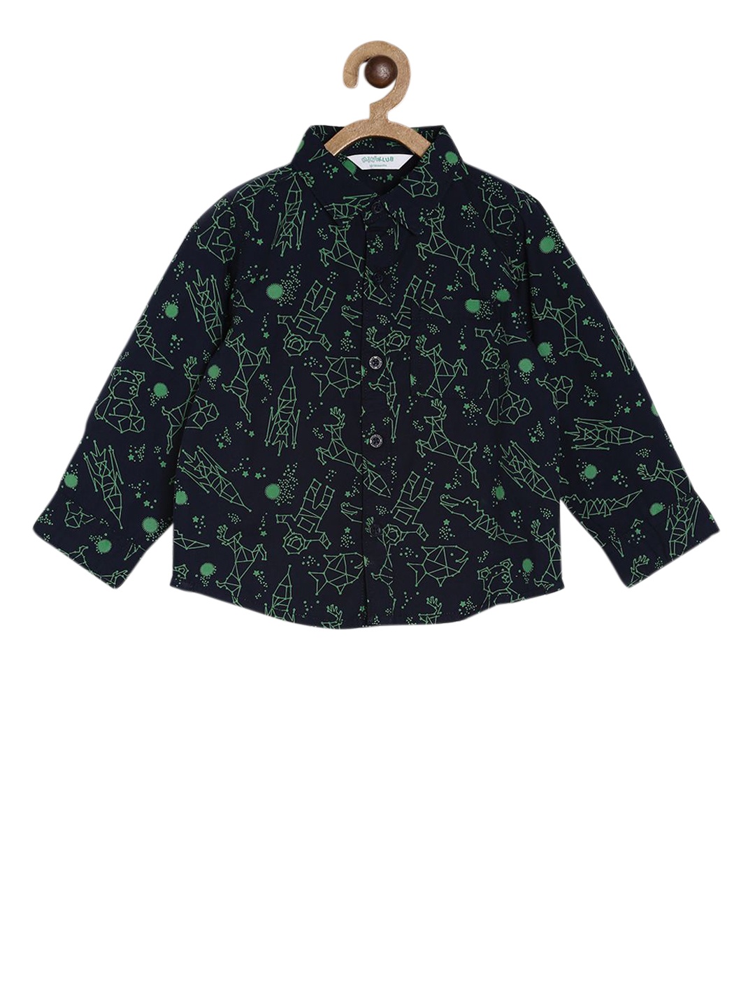 

MINI KLUB Boys Black & Green Regular Fit Printed Casual Shirt