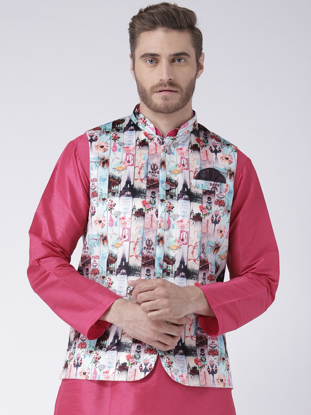 

Hangup Men Multicoloured Printed Nehru Jacket, Multi