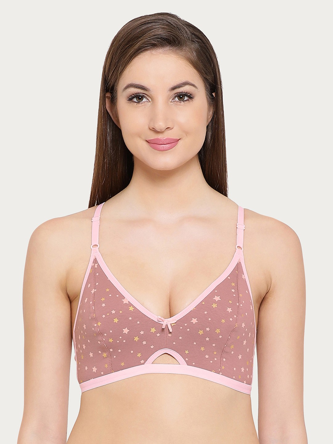 

Clovia Cotton Non-Padded Non-Wired Star Print Bra, Pink