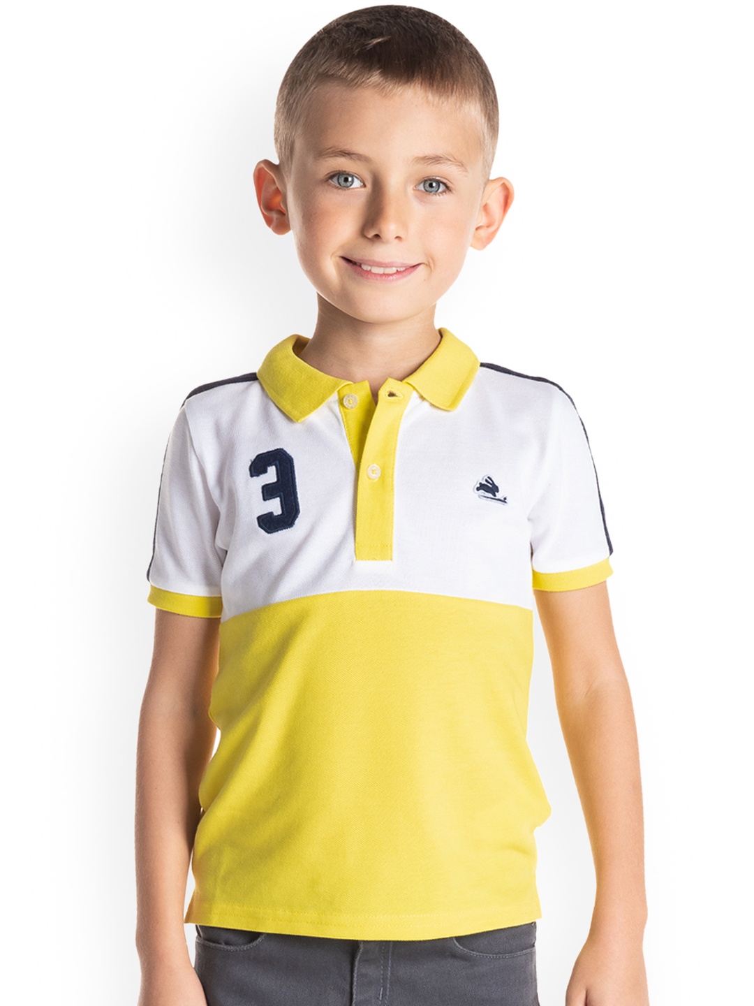 

Cherry Crumble Boys White Colourblocked Polo Collar T-shirt