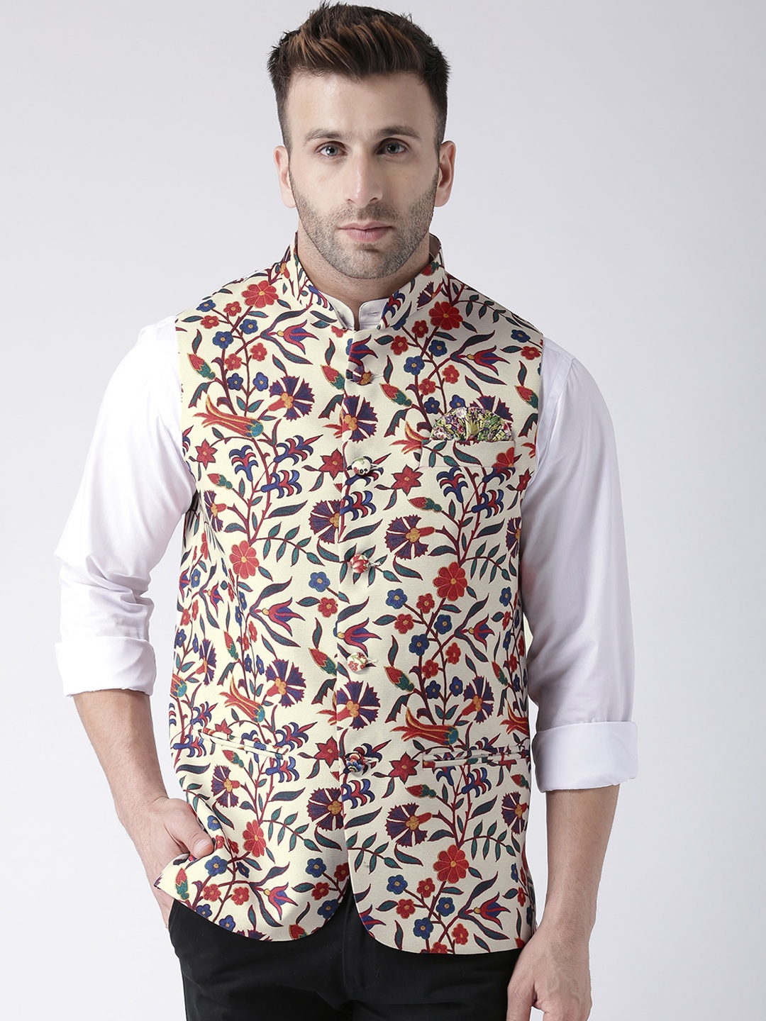 

Hangup Men Multicoloured Printed Woven Nehru Jacket, Multi