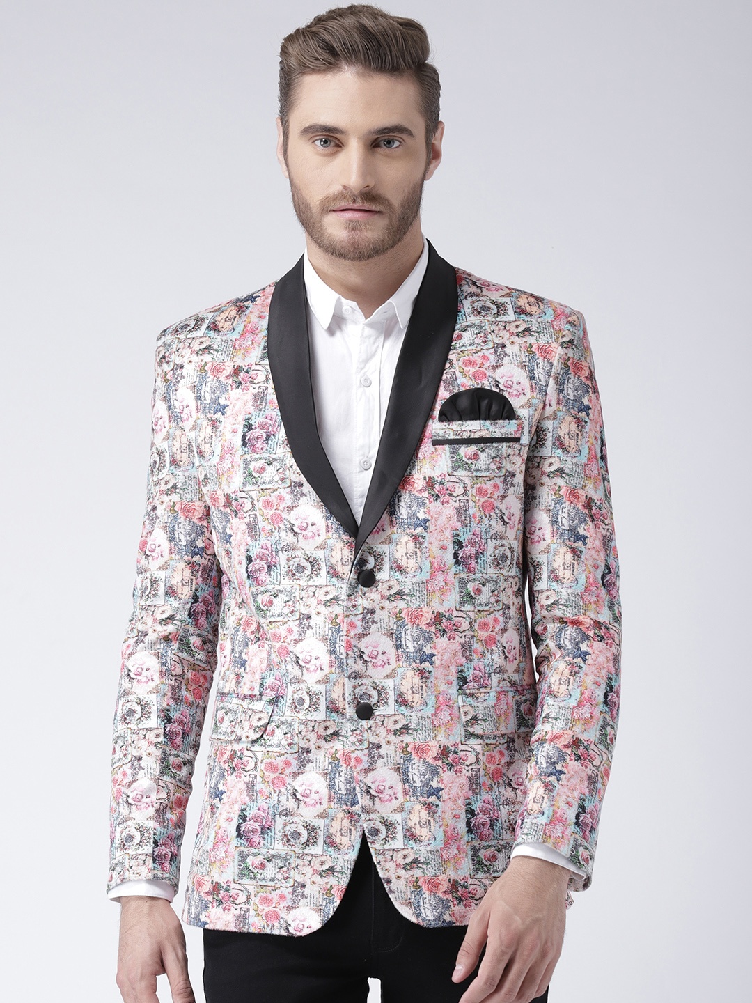 Hangup Men Multicoloured Printed Single-Breasted Tuxedo Blazer, Multi