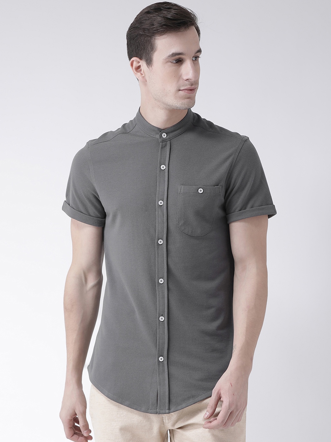 

Club York Men Grey Slim Fit Solid Casual Shirt