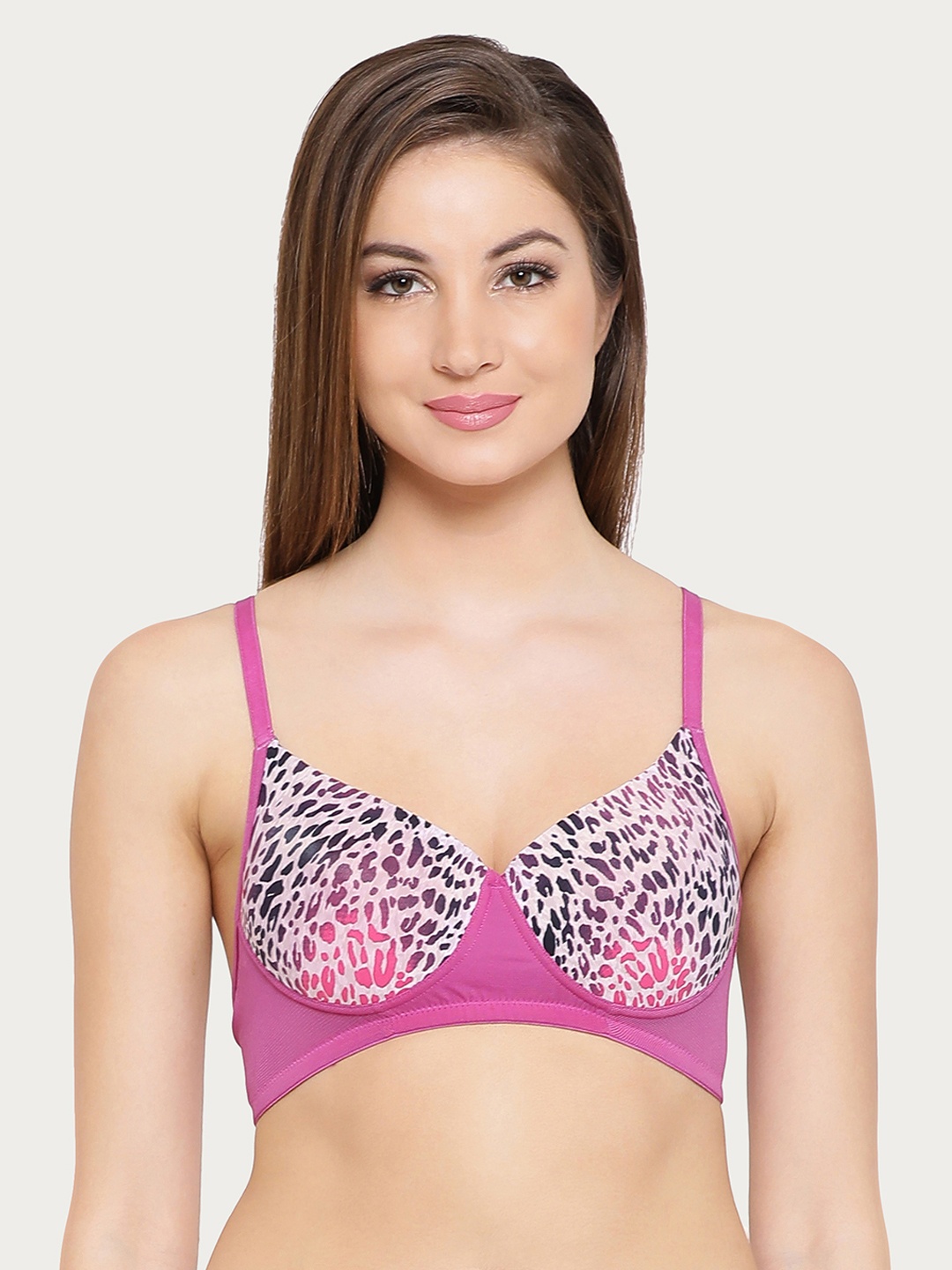 

Clovia Padded Non-Wired Animal Print T-Shirt Bra, Purple